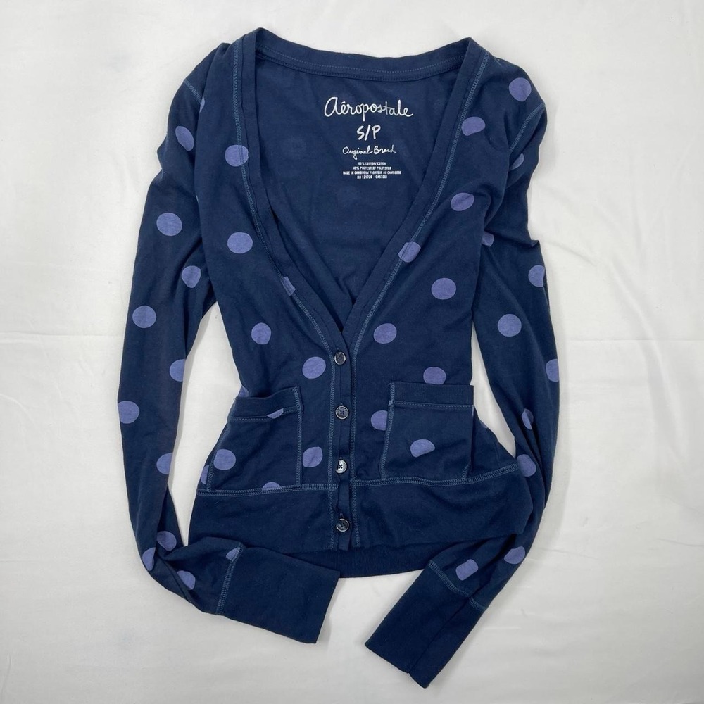 Vintage Y2K Aeropostale Women's Polka Dot Cardigan S Preppy Twee Whimsy 2010s
